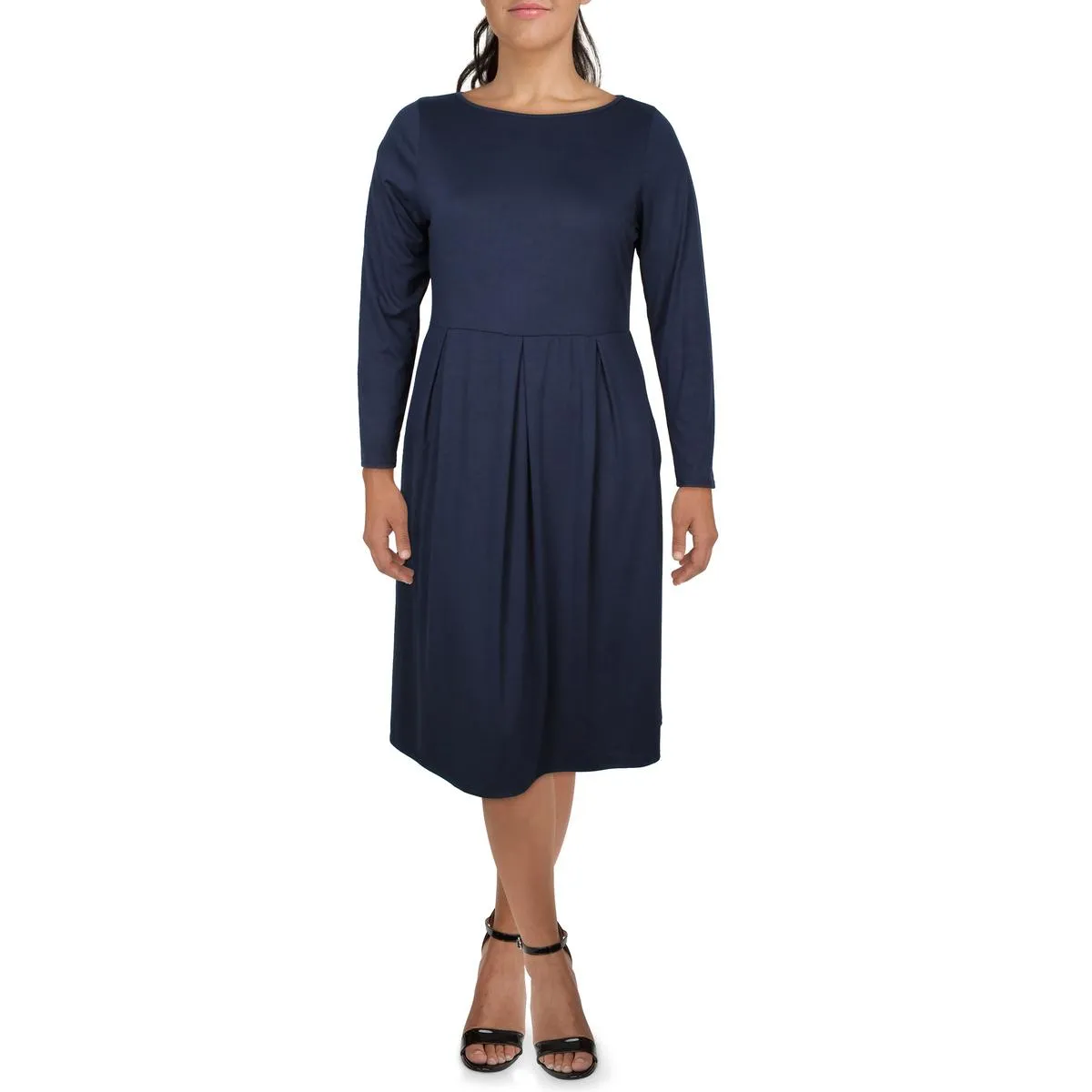 24seven Comfort Apparel Womens Pleated Office Midi Dress