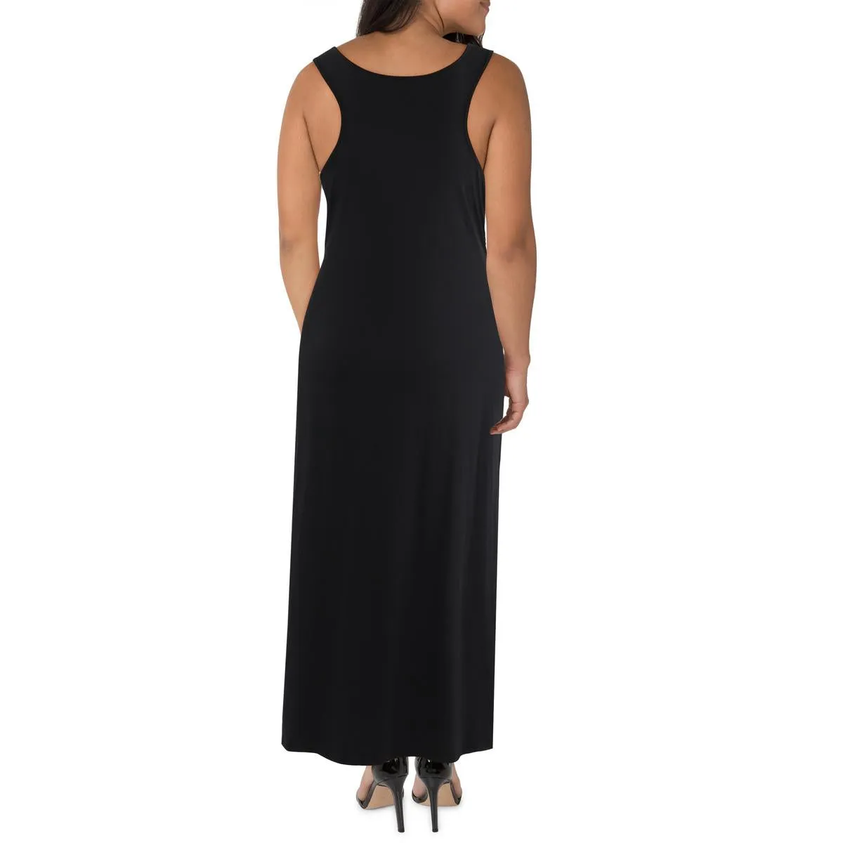 24seven Comfort Apparel Womens Plus Scoop Neck Long Maxi Dress