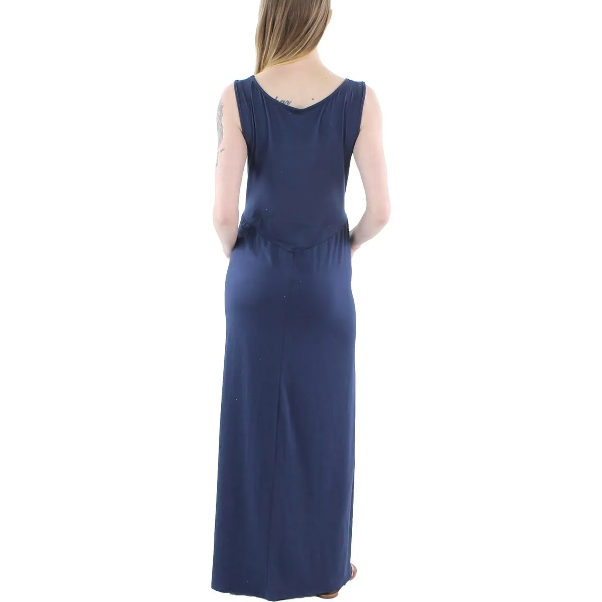 24seven Comfort Apparel Womens Plus Solid V Neck Maxi Dress