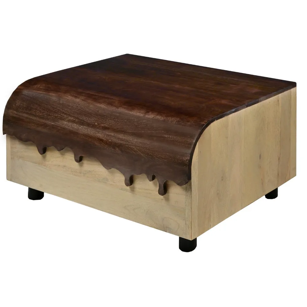 36 Inch Modern Mango Wood Coffee Table, Drip Design Walnut Brown Surface, Oak White Frame By The Urban Port