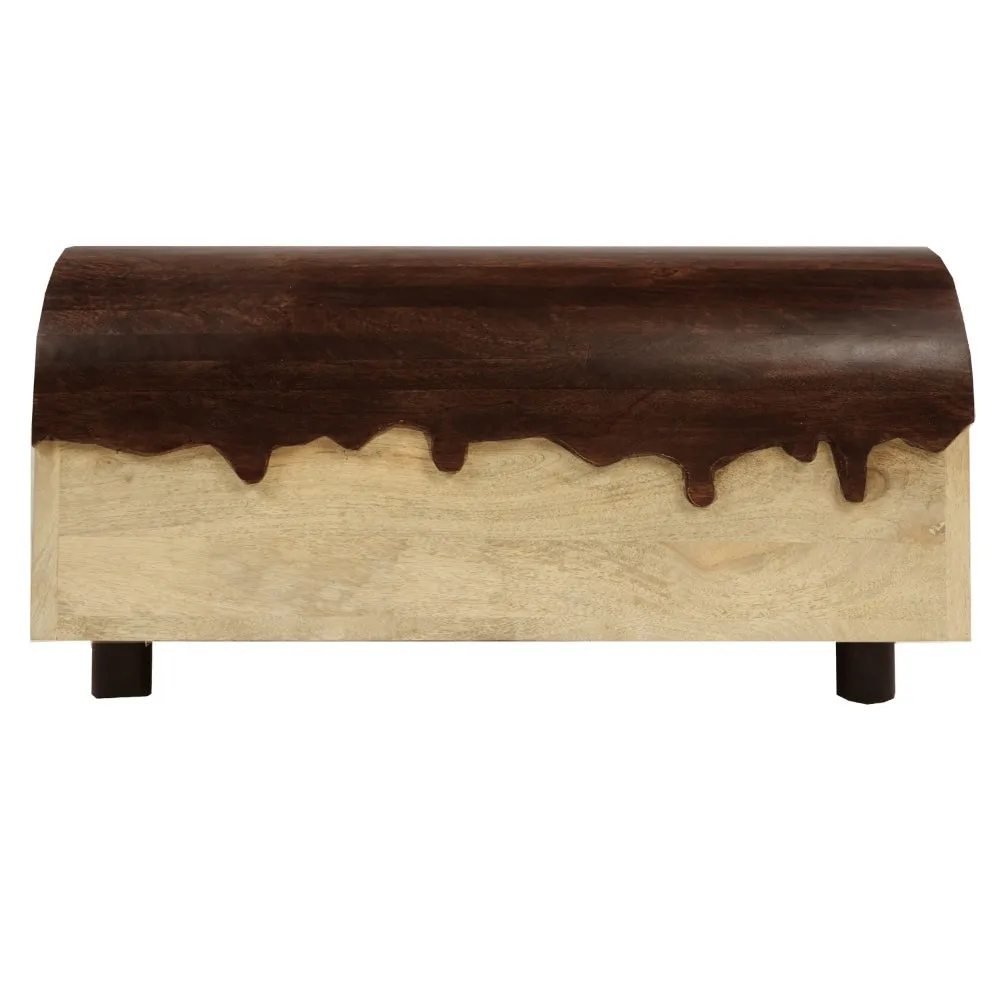 36 Inch Modern Mango Wood Coffee Table, Drip Design Walnut Brown Surface, Oak White Frame By The Urban Port