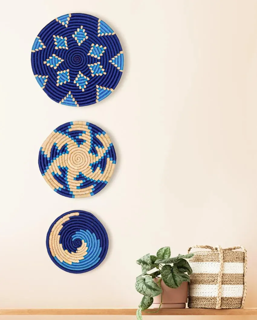 Abstract Indigo Design Sabai Baskets Home Décor Wall Art | Set of 3