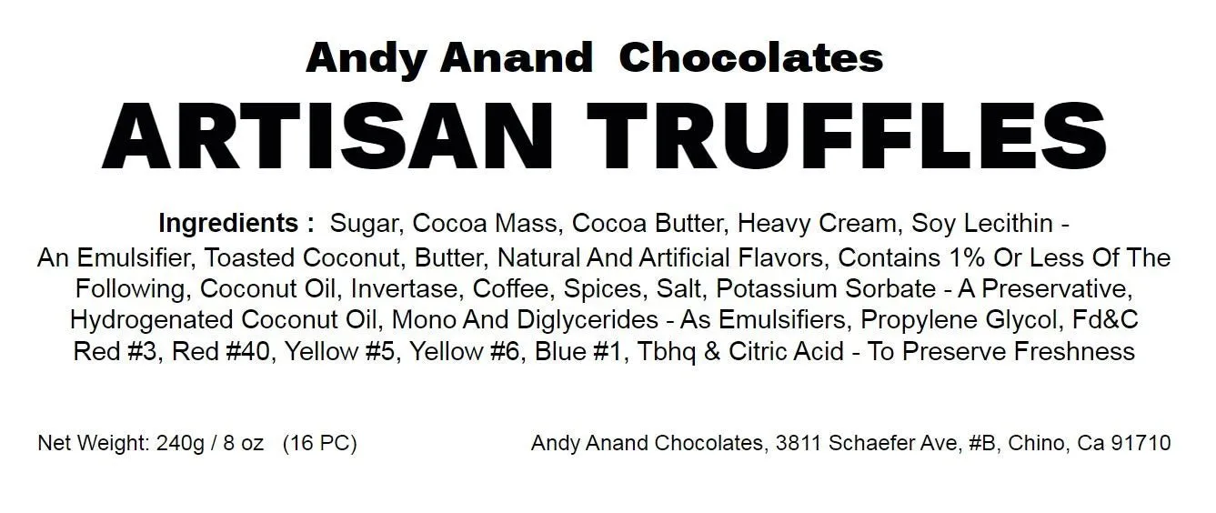 Andy Anand Artisan 16 pc Handmade Truffles Delicious Decadent, Chocolate Truffles for Special Occasions - Perfect for Any Occasion