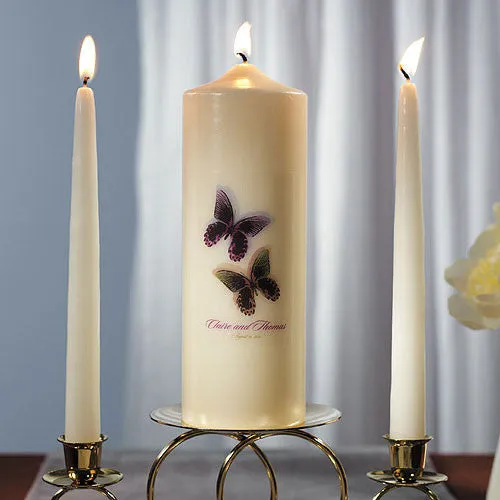 Beautiful Butterflies Personalized Pillar Candle Ivory Willow Green