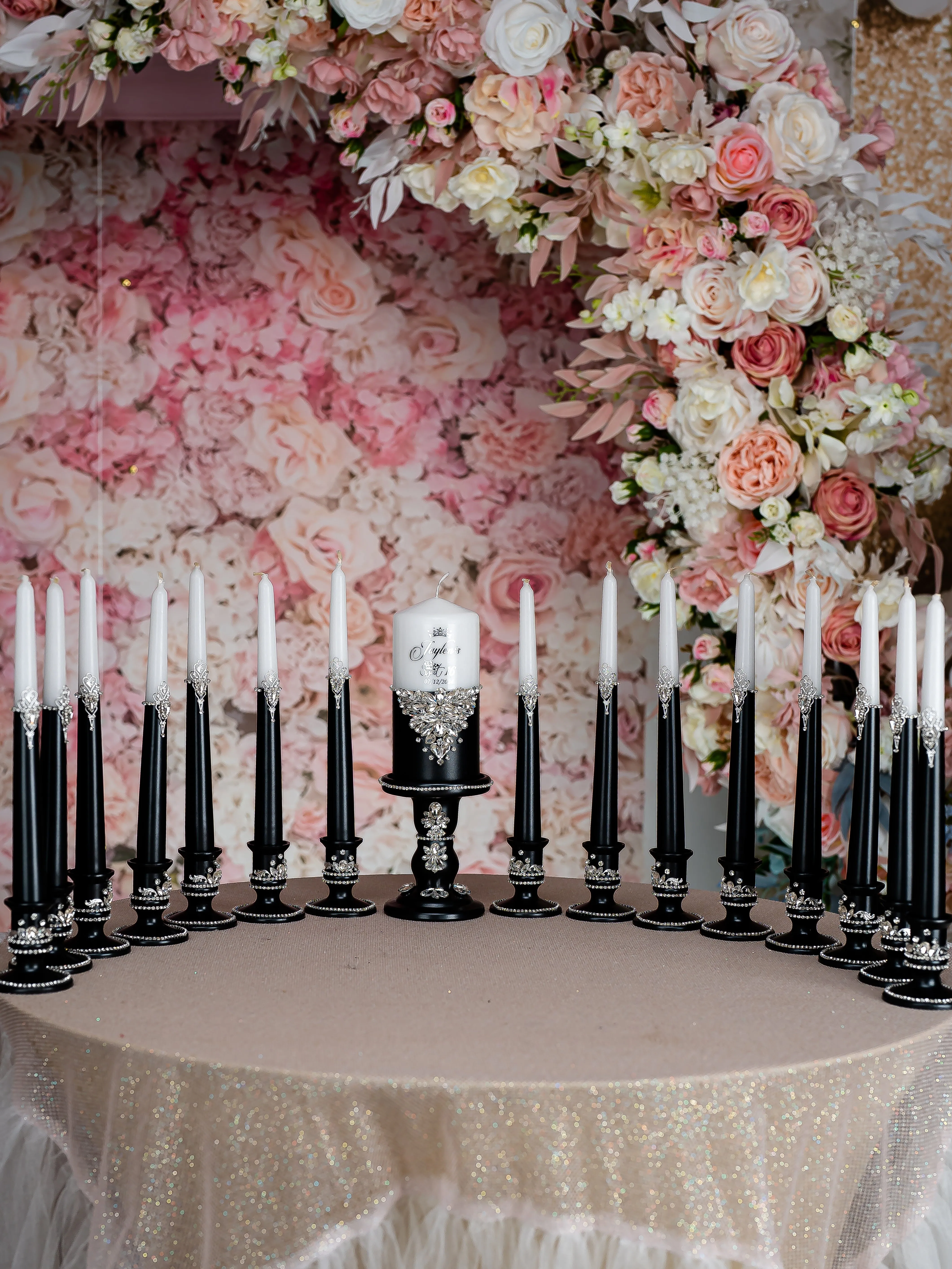 Black silver 15 candle ceremony for quinceanera