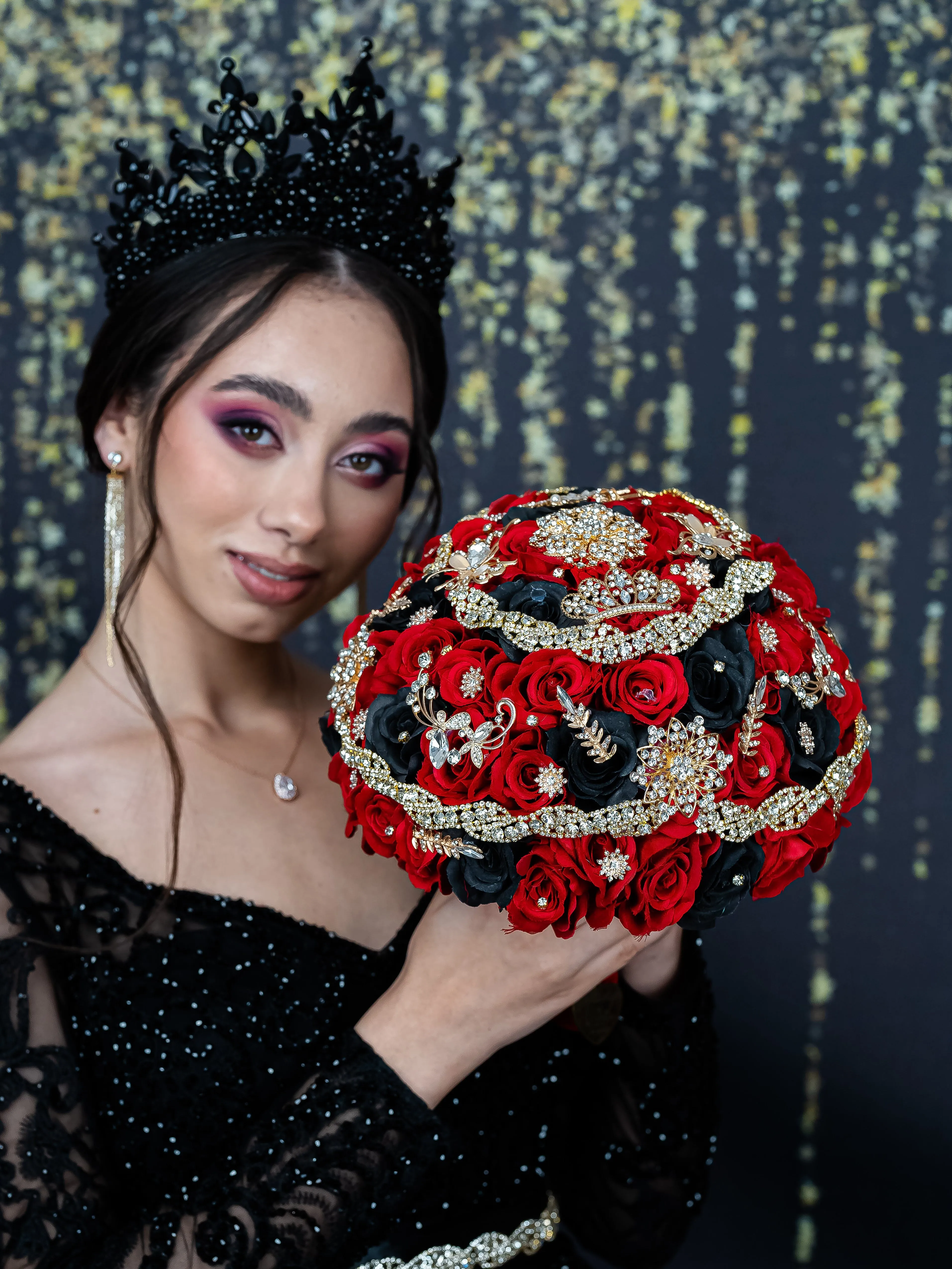 Black with Red 15 candle ceremony for quinceanera