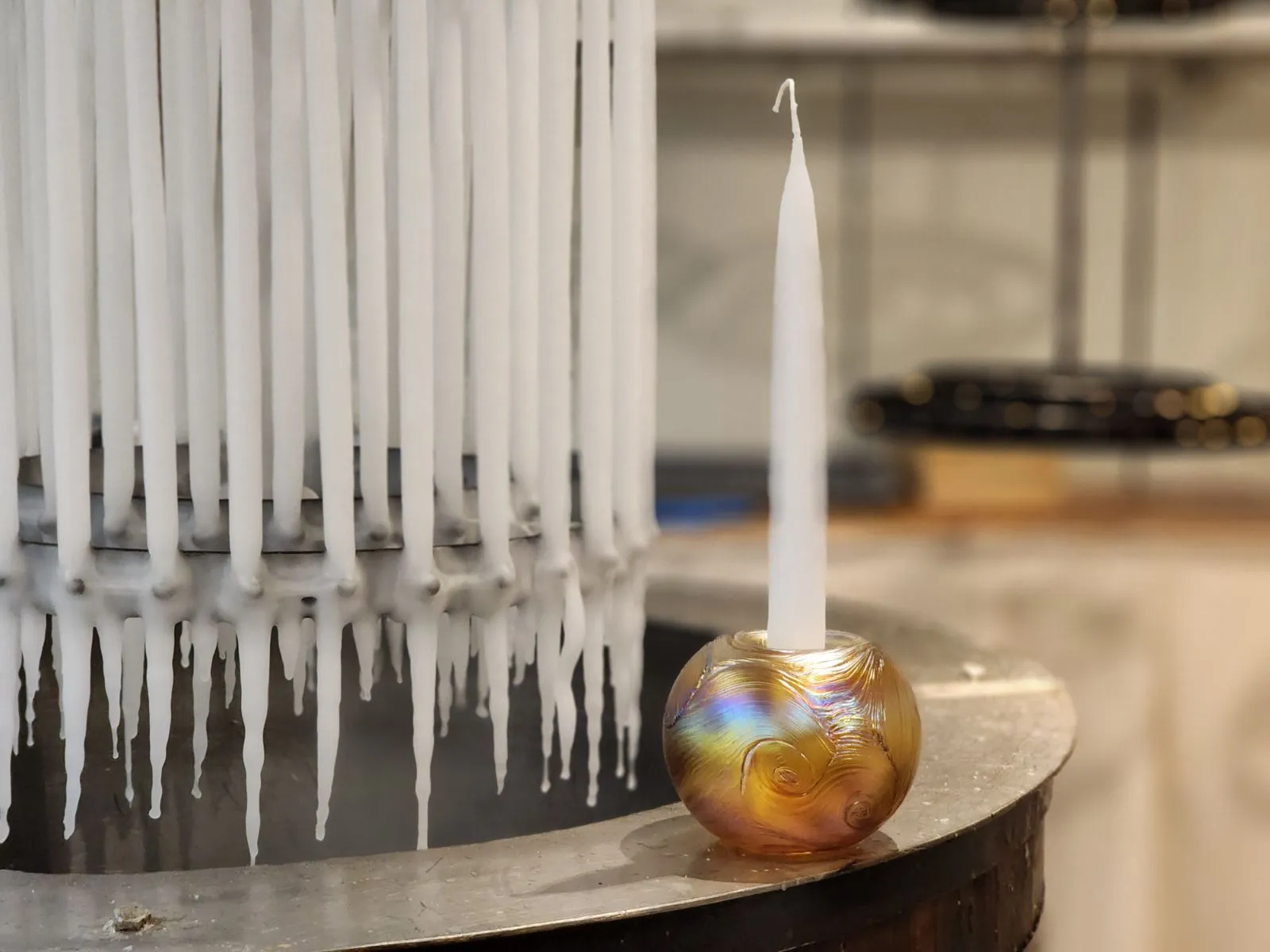 Blown Glass Candle Holder with 8" Taper Candle