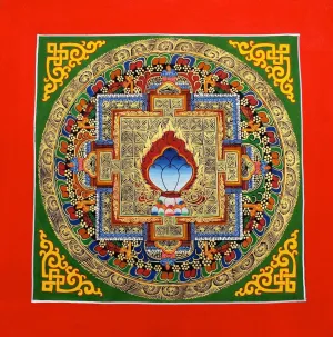 Blue Jewel Mandala on Green Thangka