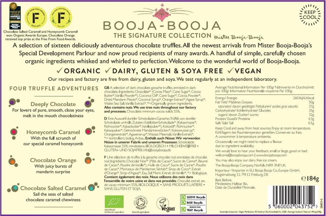 Booja-Booja Signature Collection – Organic & Dairy-Free Chocolate Truffles 184g