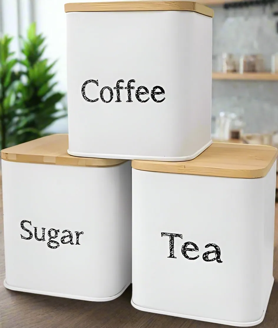 Bread Box And 3-Piece With Sugar Tea Coffee Containers Sets For Kitchen Countertop Extra Large Farmhouse Storage By MA