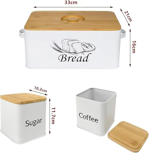 Bread Box And 3-Piece With Sugar Tea Coffee Containers Sets For Kitchen Countertop Extra Large Farmhouse Storage By MA