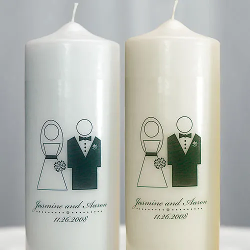 Bride and Groom Personalized Unity Candle White