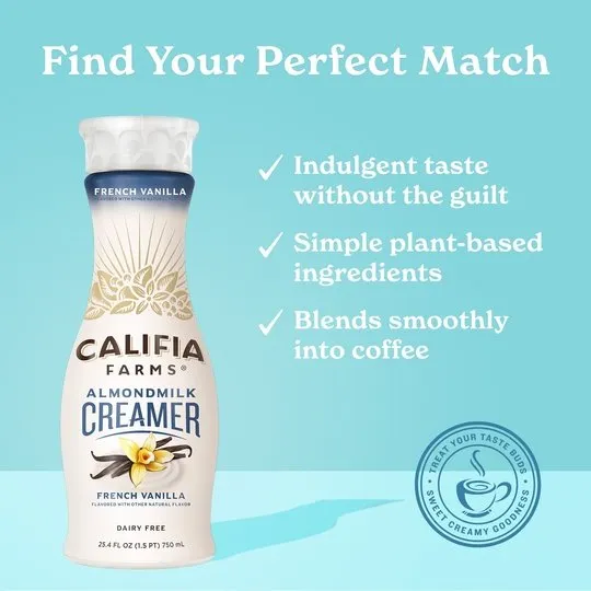 Califia Farms Dairy Free, French Vanilla Almond Milk Coffee Creamer, 25.4 fl oz