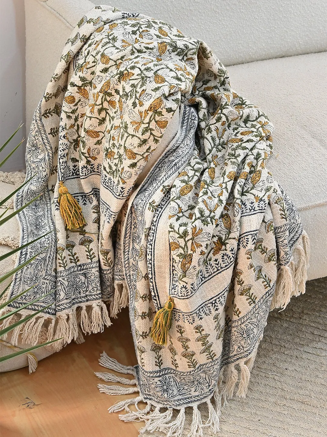 CHARTREUSE - BLOCK PRINTED THROW