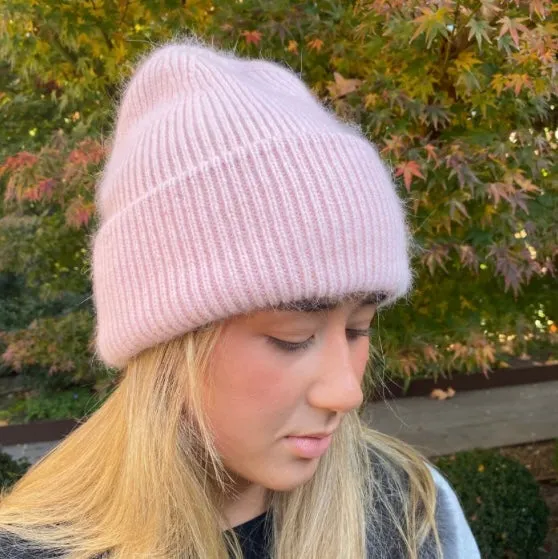 Cinnamon Creations - Angora Blend Knitted Beanie - Pink - 7053