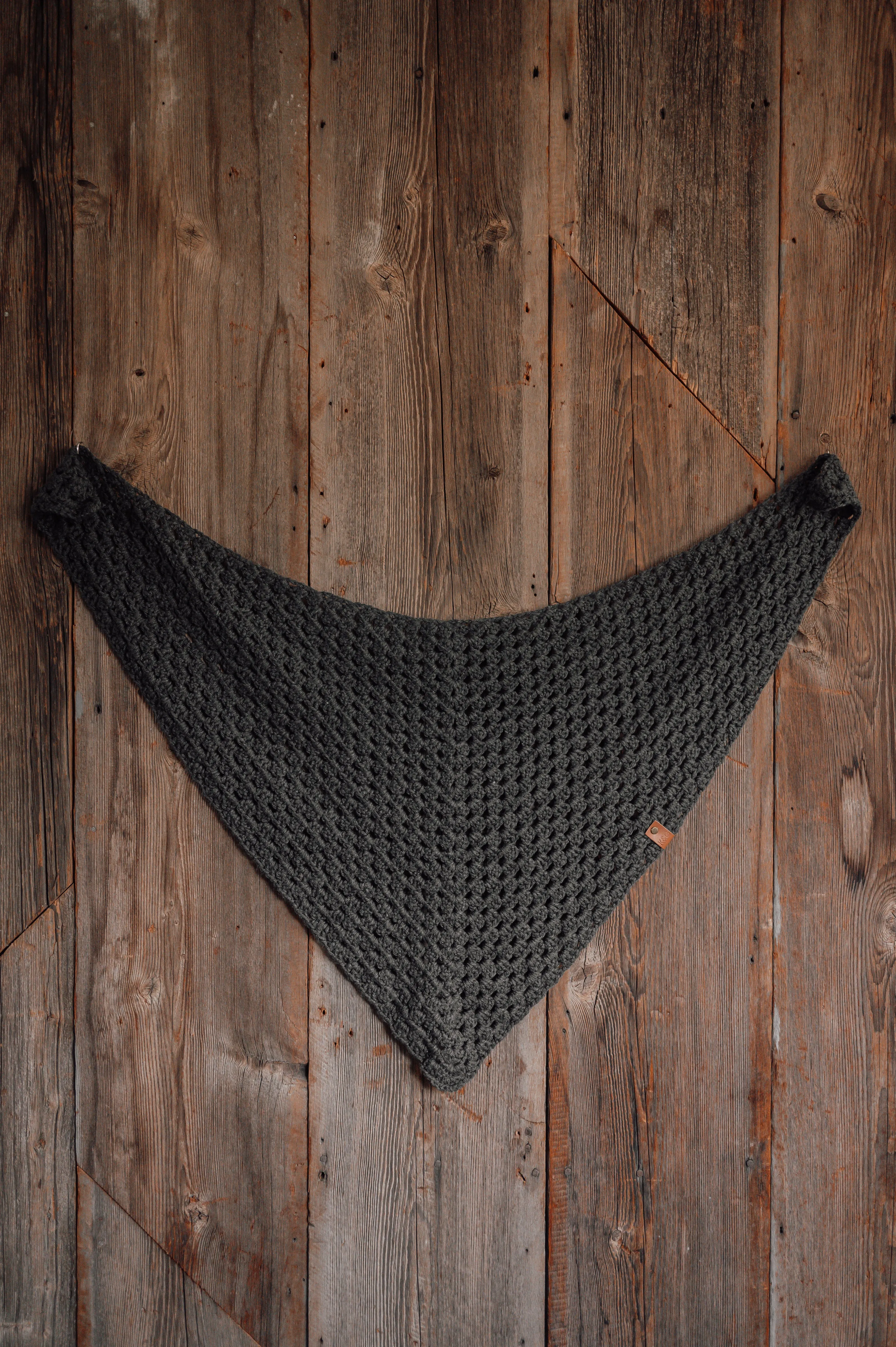 Cozy Crocheted Triangle Scarf - Dark Grey