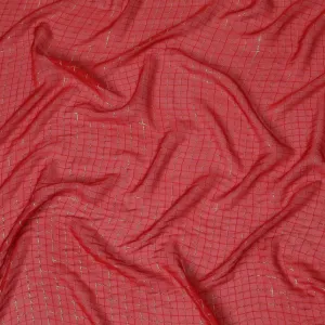 Crimson Sparkle Grid Silk Chiffon – Radiant Sheer Textile-D19033