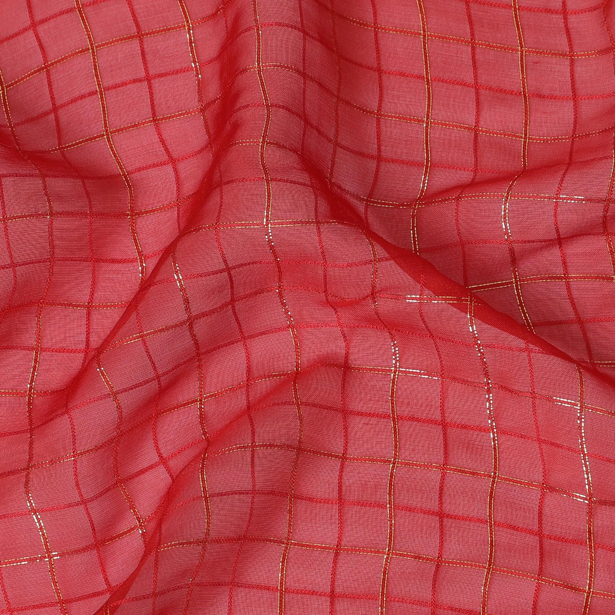 Crimson Sparkle Grid Silk Chiffon – Radiant Sheer Textile-D19033