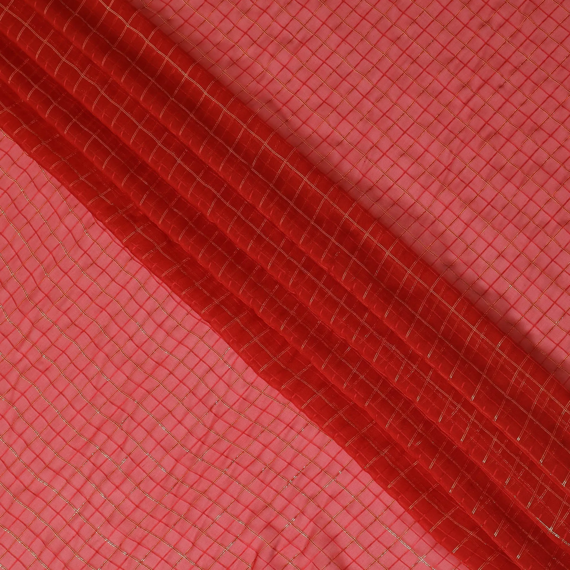 Crimson Sparkle Grid Silk Chiffon – Radiant Sheer Textile-D19033