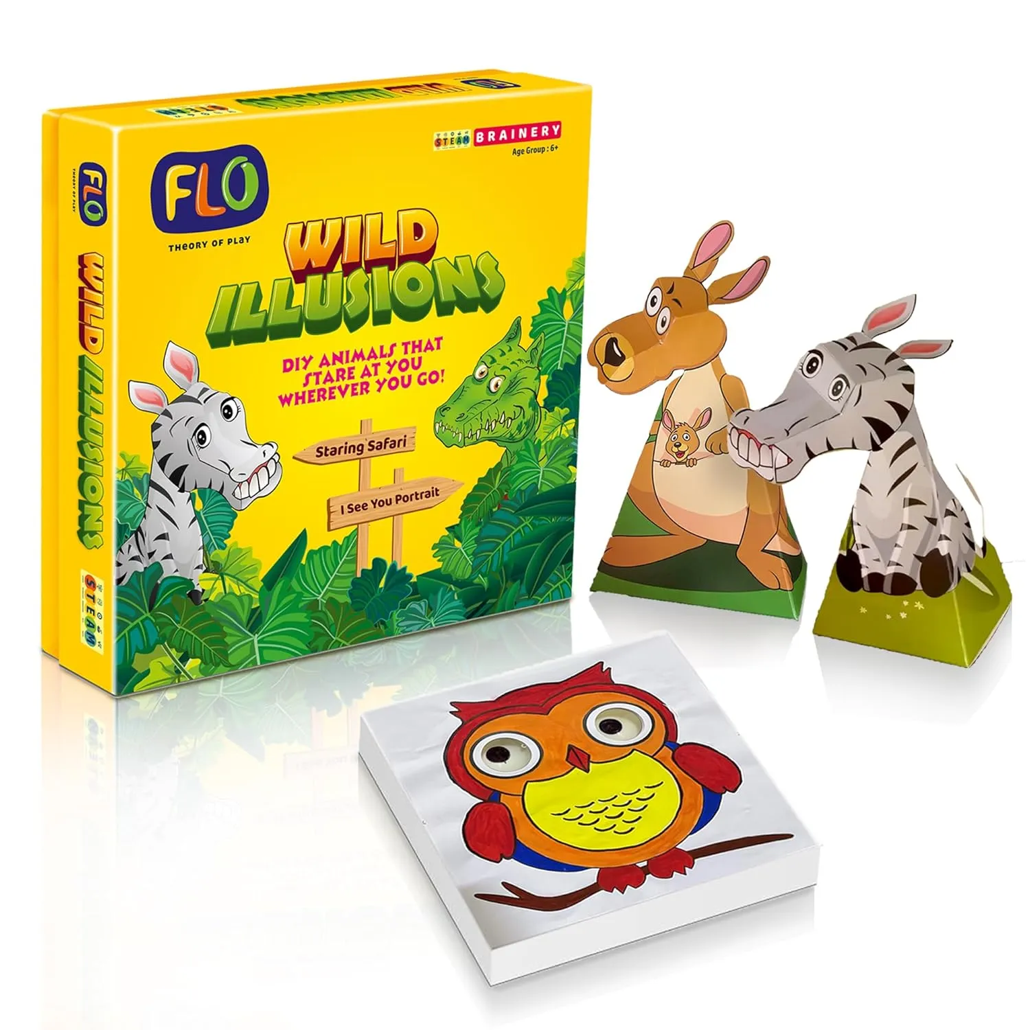 FLO Toys Steam Diy 3D Wild Animals And Birds Illusions Stem Activity Kit For Kids 6 