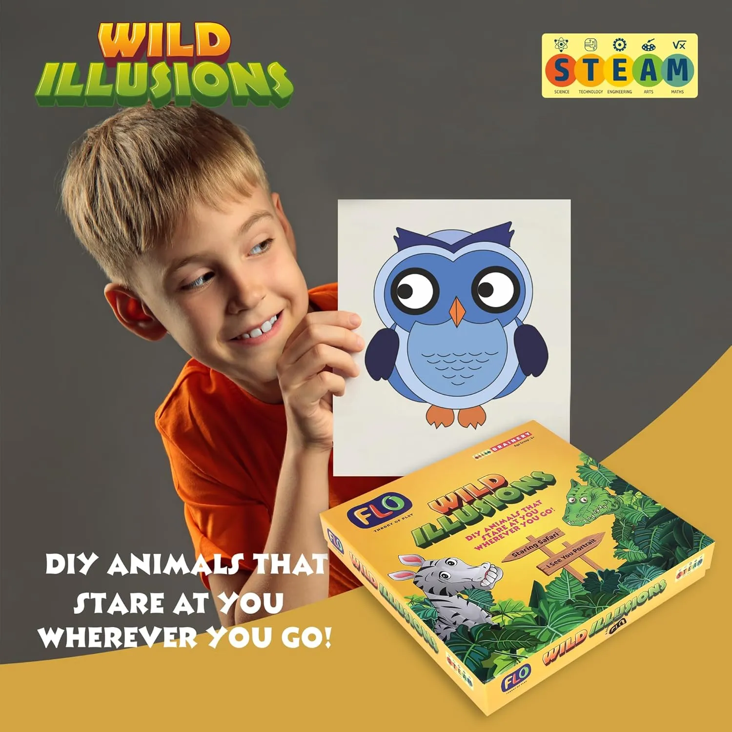 FLO Toys Steam Diy 3D Wild Animals And Birds Illusions Stem Activity Kit For Kids 6 