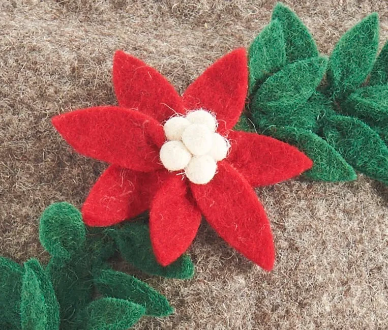 Hand Felted Wool Christmas Pillow - JOY Wreath in Natural Gray - 20"