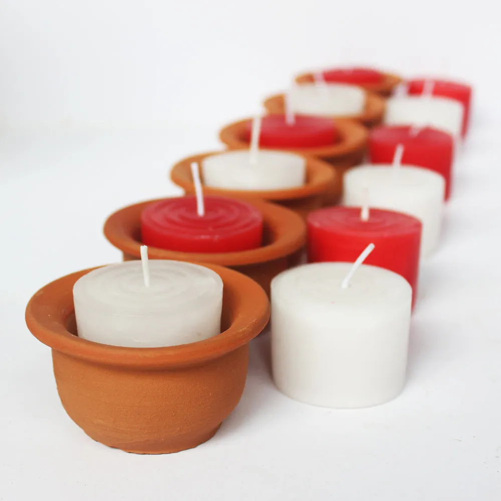 Handcrafted Terracotta "Hat Pot" Candle Holder (Set Of 6)