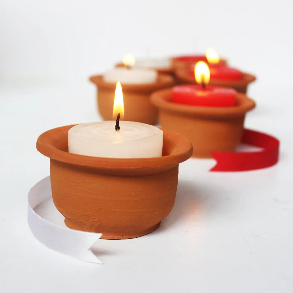 Handcrafted Terracotta "Hat Pot" Candle Holder (Set Of 6)