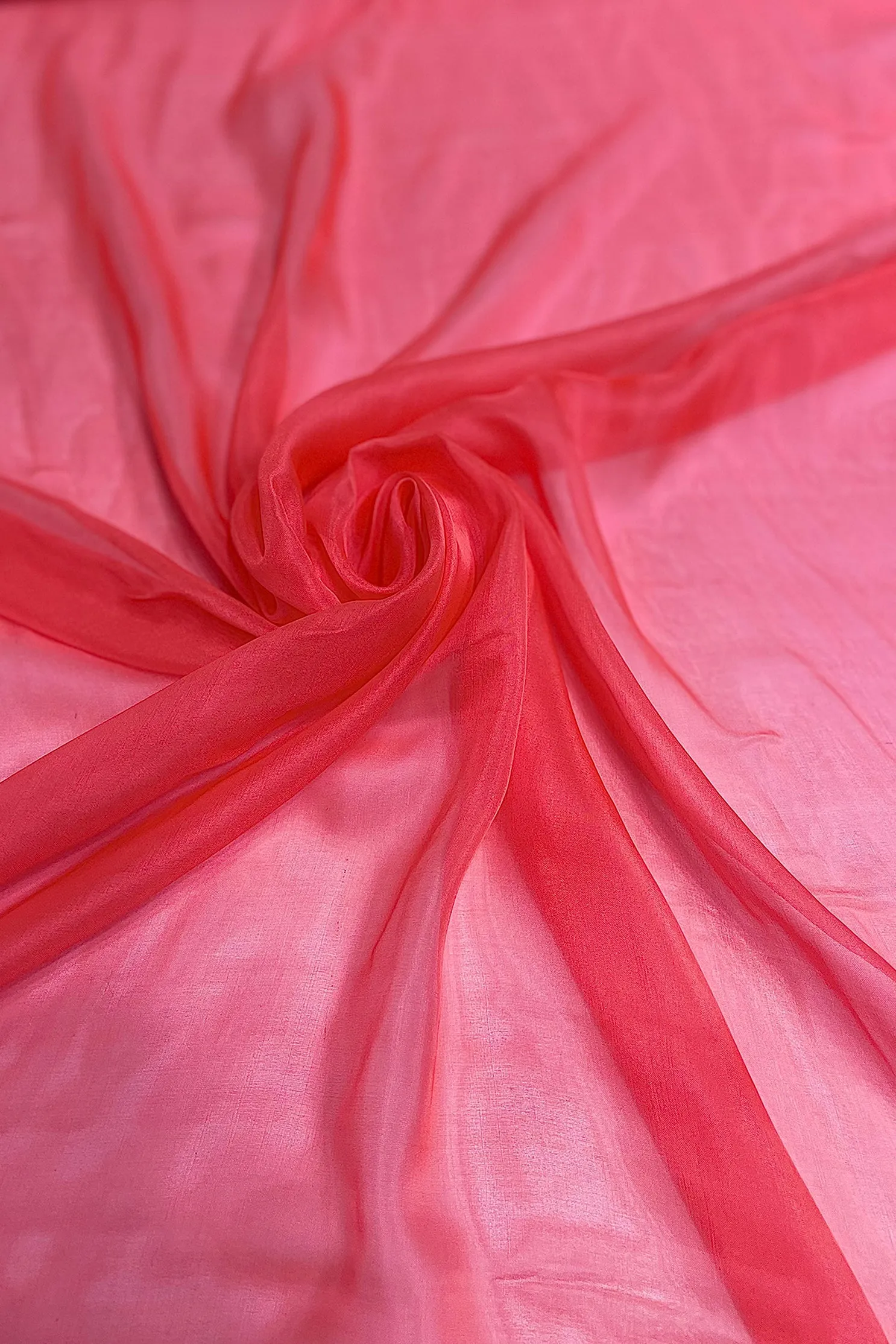 Hot Coral Silk Chiffon