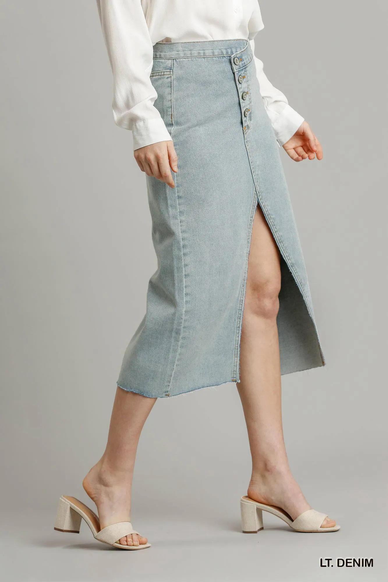 Hot Girl Asymmetrical Waist Buttoned Split Denim Skirt