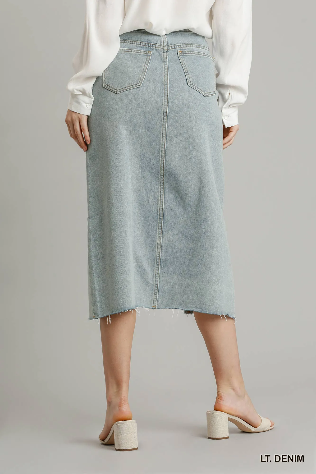 Hot Girl Asymmetrical Waist Buttoned Split Denim Skirt