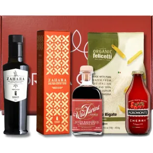 Italian Gourmet Extra Virgin Olive Oil and Balsamic Vinegar - Gift Set With Organic Pasta and Tomato Sauce All Imported From Italy Artisanal Gift Boxed Set Curated By Brava Giulia