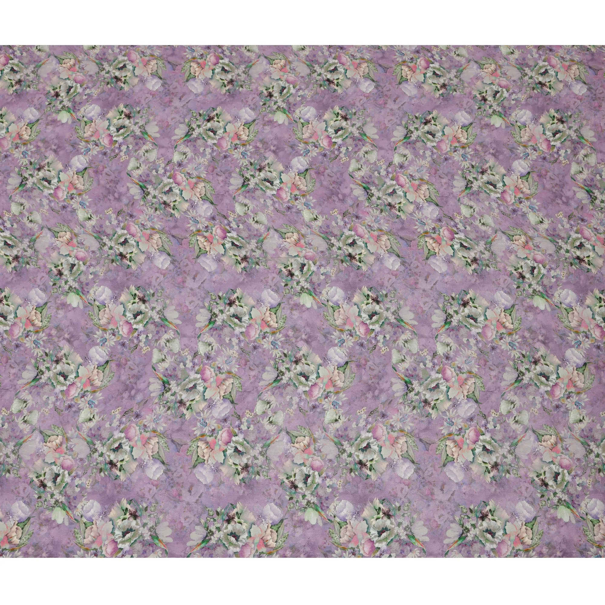 Lavender Synthetic Crepe Fabric with Pastel Floral Print, 110 cm Width-D20691