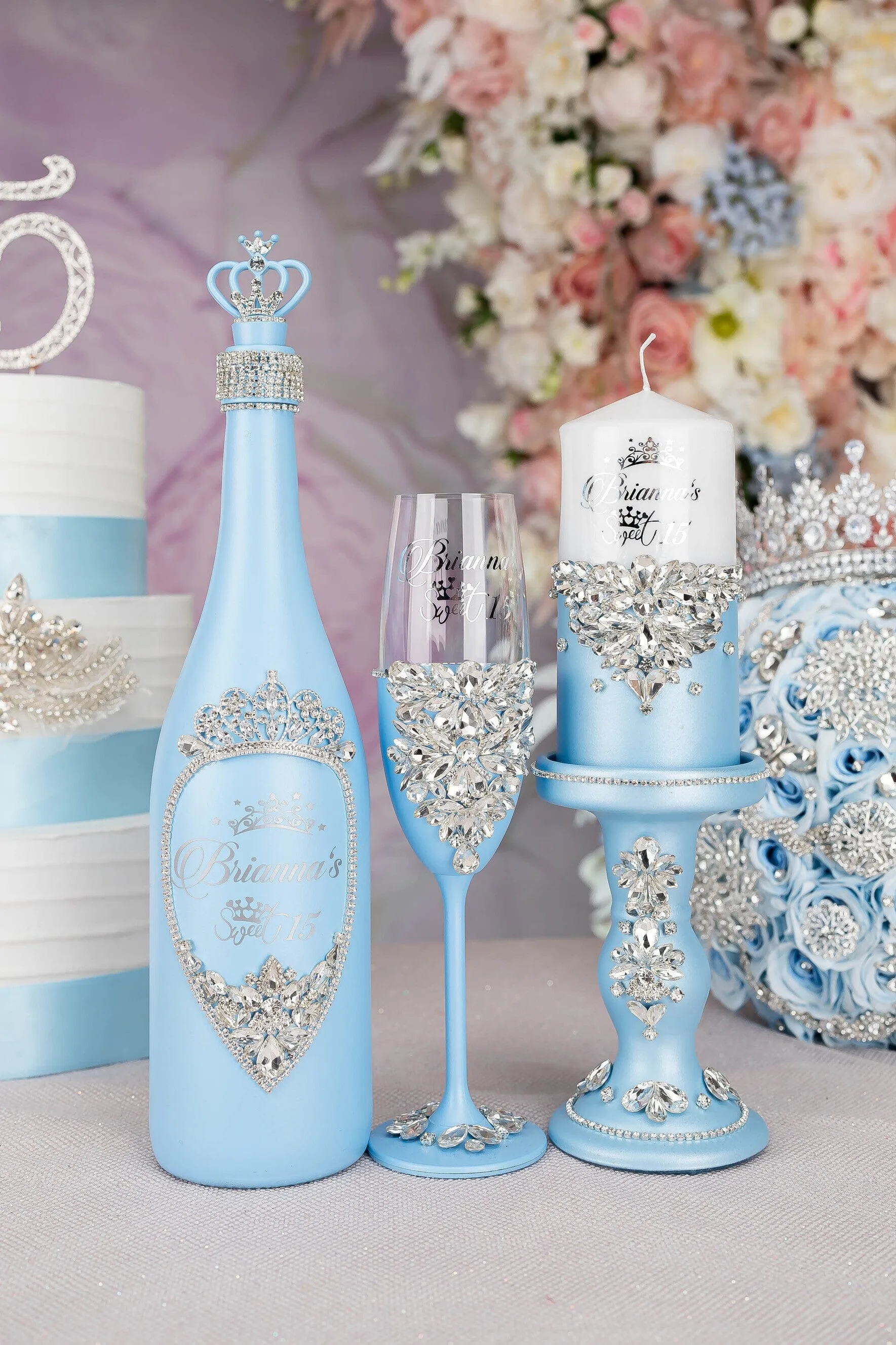 Light blue 15 candle ceremony for quinceanera