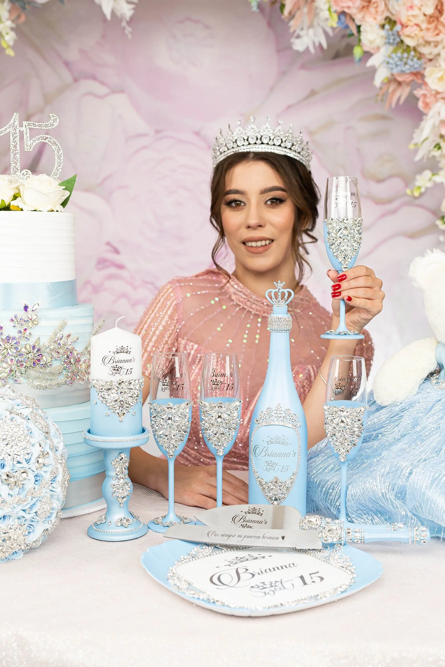 Light blue 15 candle ceremony for quinceanera