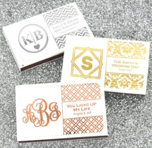 Metallic Foil Personalized White Matchboxes - Monogram