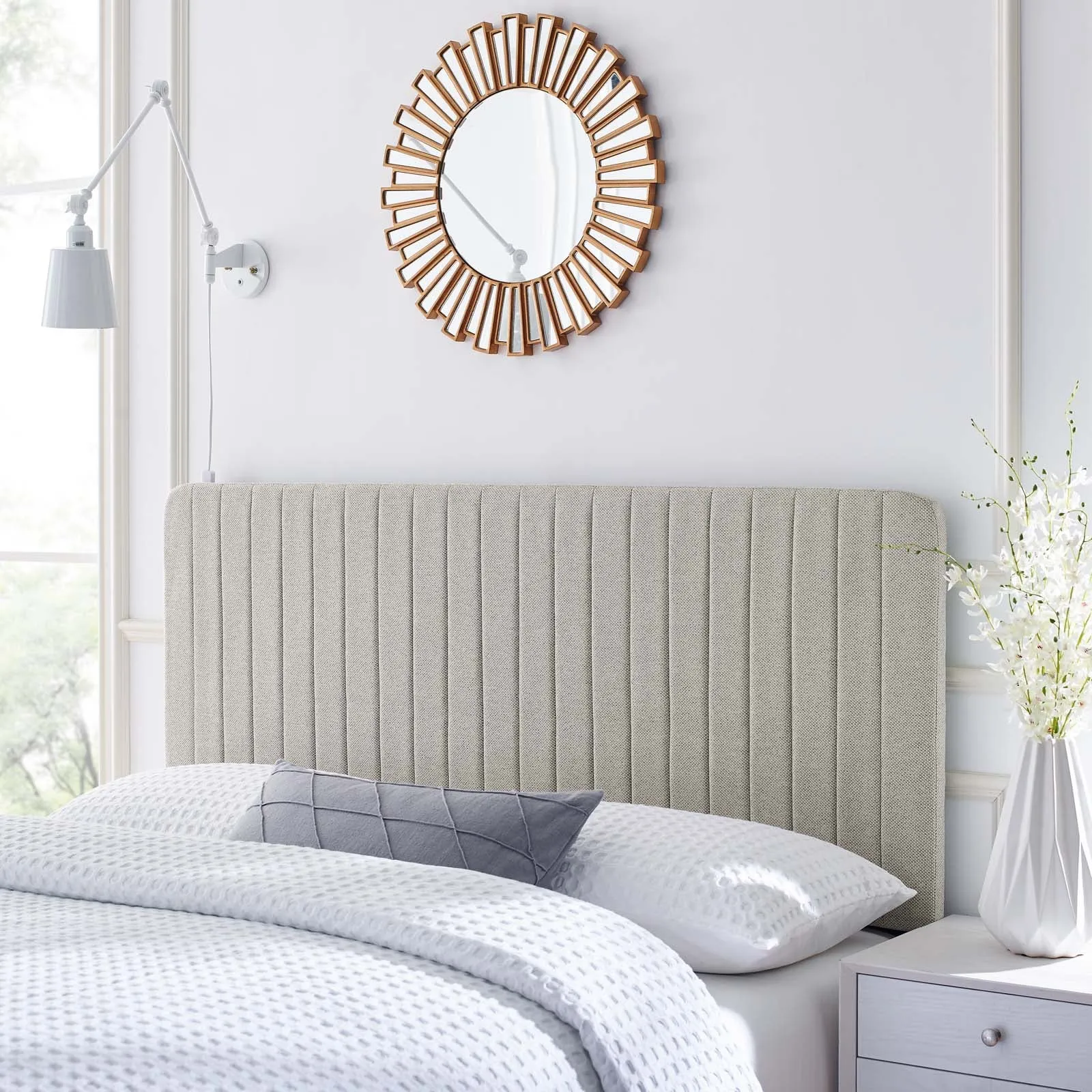 Milenna Channel Tufted Upholstered Fabric Headboard