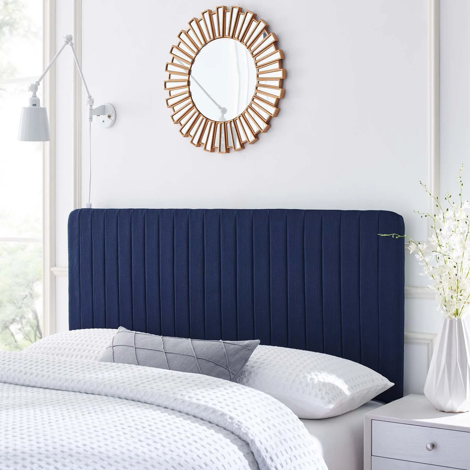 Milenna Channel Tufted Upholstered Fabric Headboard