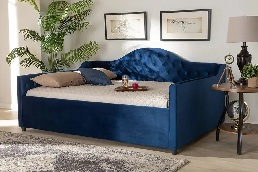 Mira Royal Blue Velvet Fabric Upholstered and Button Tufted Queen Size Daybed