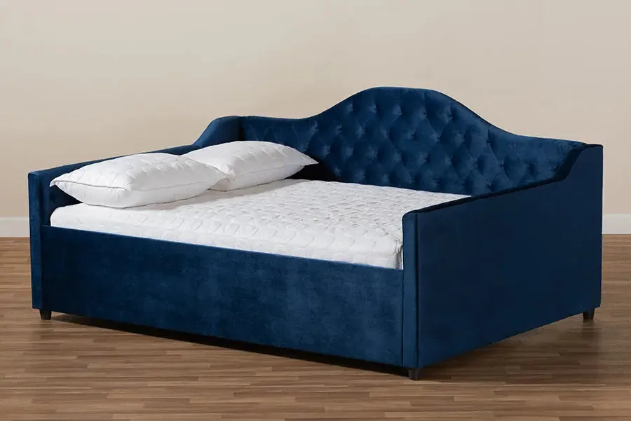 Mira Royal Blue Velvet Fabric Upholstered and Button Tufted Queen Size Daybed