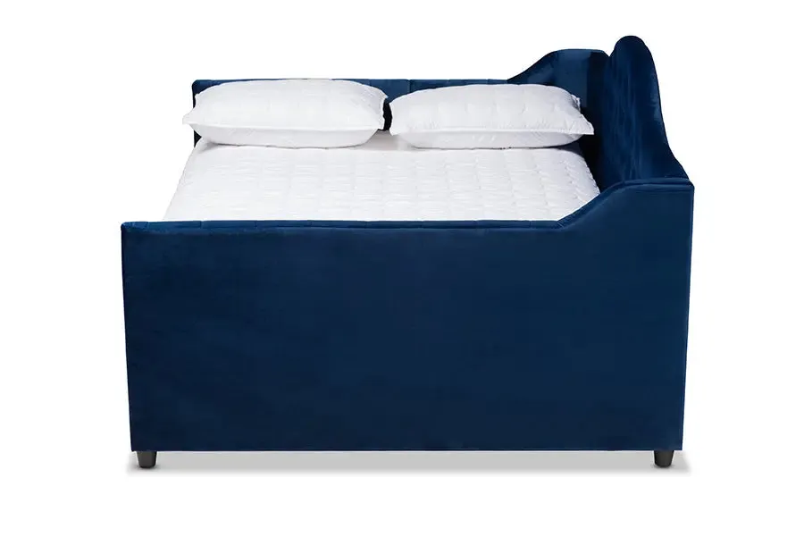 Mira Royal Blue Velvet Fabric Upholstered and Button Tufted Queen Size Daybed