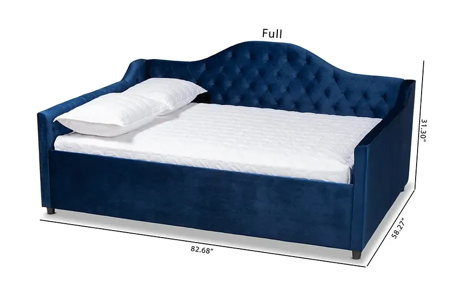 Mira Royal Blue Velvet Fabric Upholstered and Button Tufted Queen Size Daybed