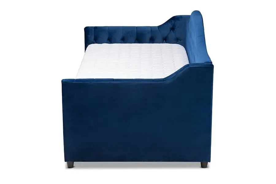 Mira Royal Blue Velvet Fabric Upholstered and Button Tufted Twin Size Daybed w/Trundle