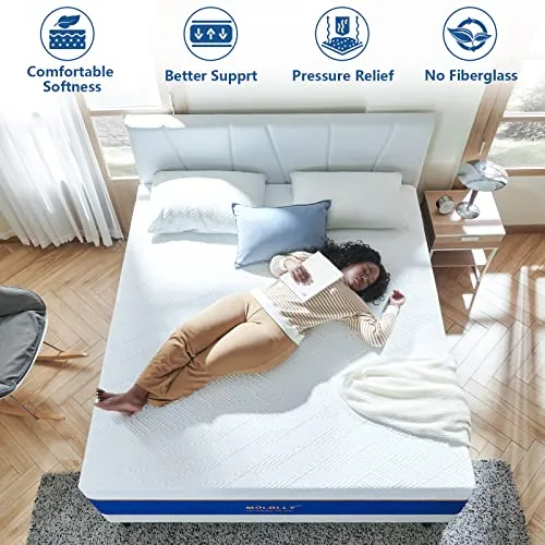 Molblly Queen Mattress, 10 Inch Cooling-Gel Memory Foam Mattress Bed in a Box,Cool Queen Bed Supportive & Pressure Relief with Breathable Soft Fabric Cover,Premium