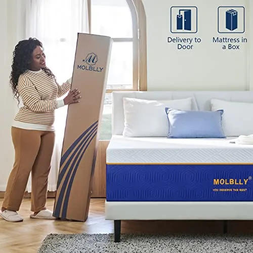 Molblly Queen Mattress, 10 Inch Cooling-Gel Memory Foam Mattress Bed in a Box,Cool Queen Bed Supportive & Pressure Relief with Breathable Soft Fabric Cover,Premium