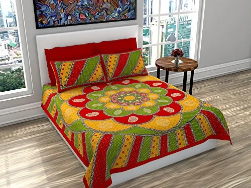 Monik Handicrafts Cotton 144 TC Bedsheet (Red_King)