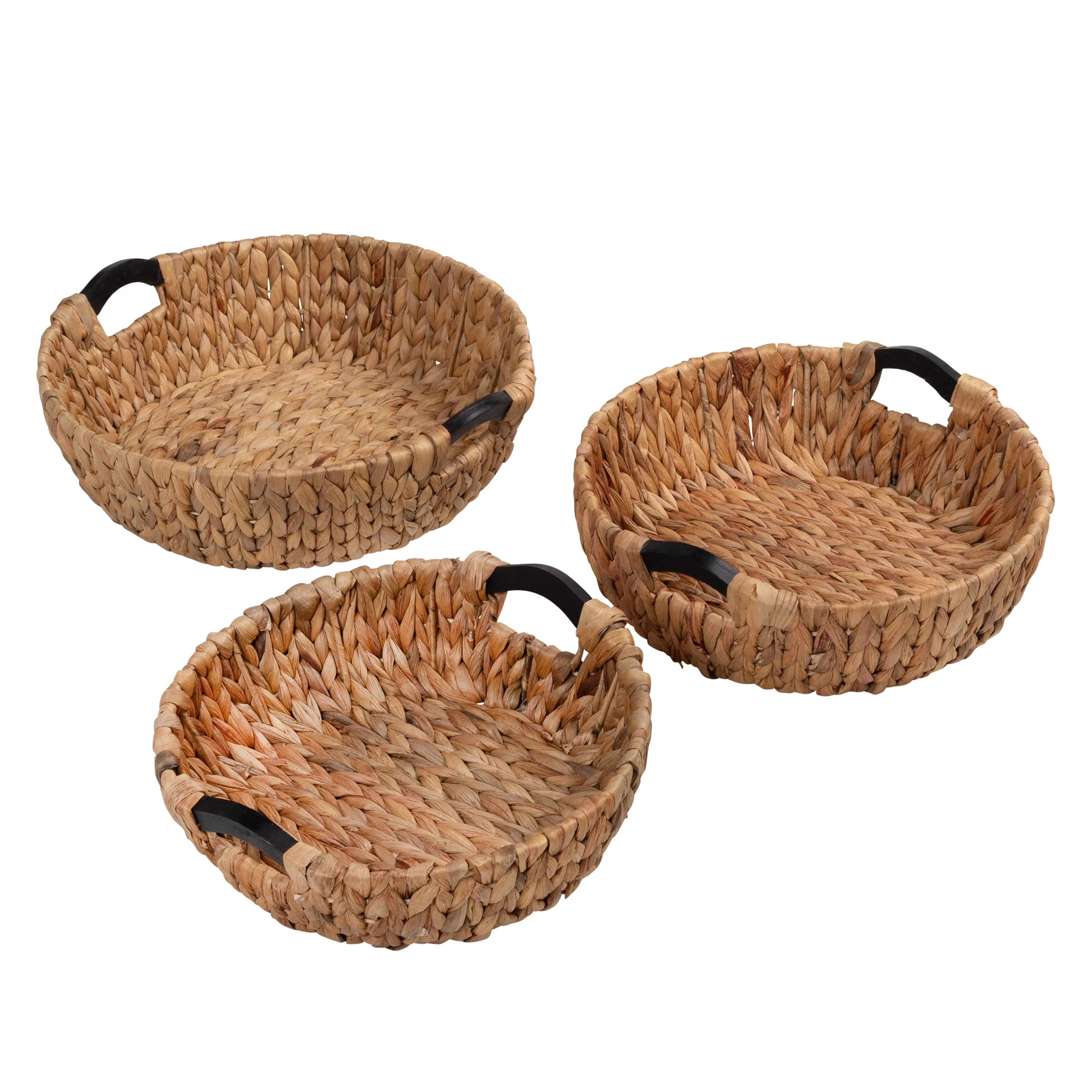 Natural Water Hyacinth Nesting Baskets with Wood Handles (Set of 3)