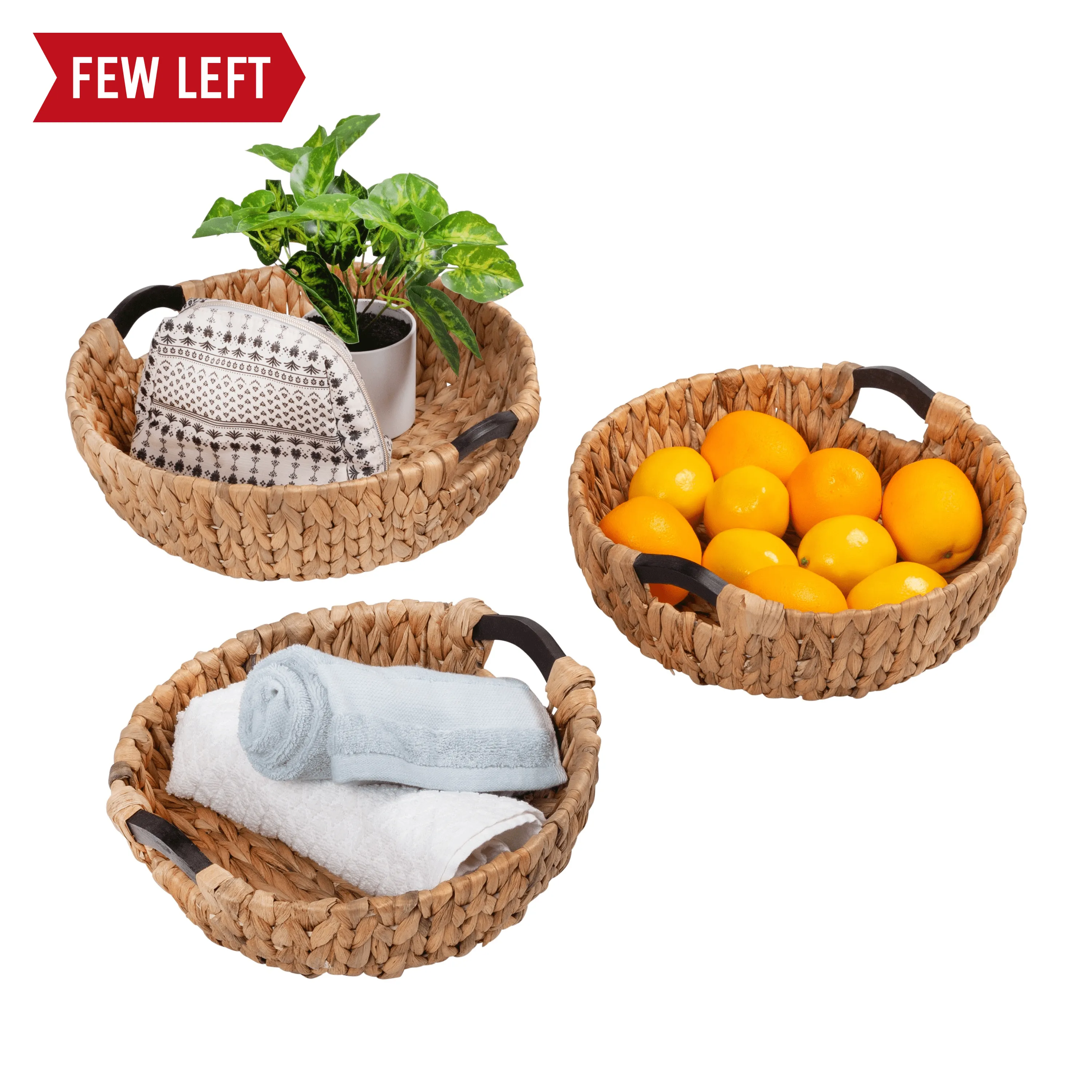 Natural Water Hyacinth Nesting Baskets with Wood Handles (Set of 3)