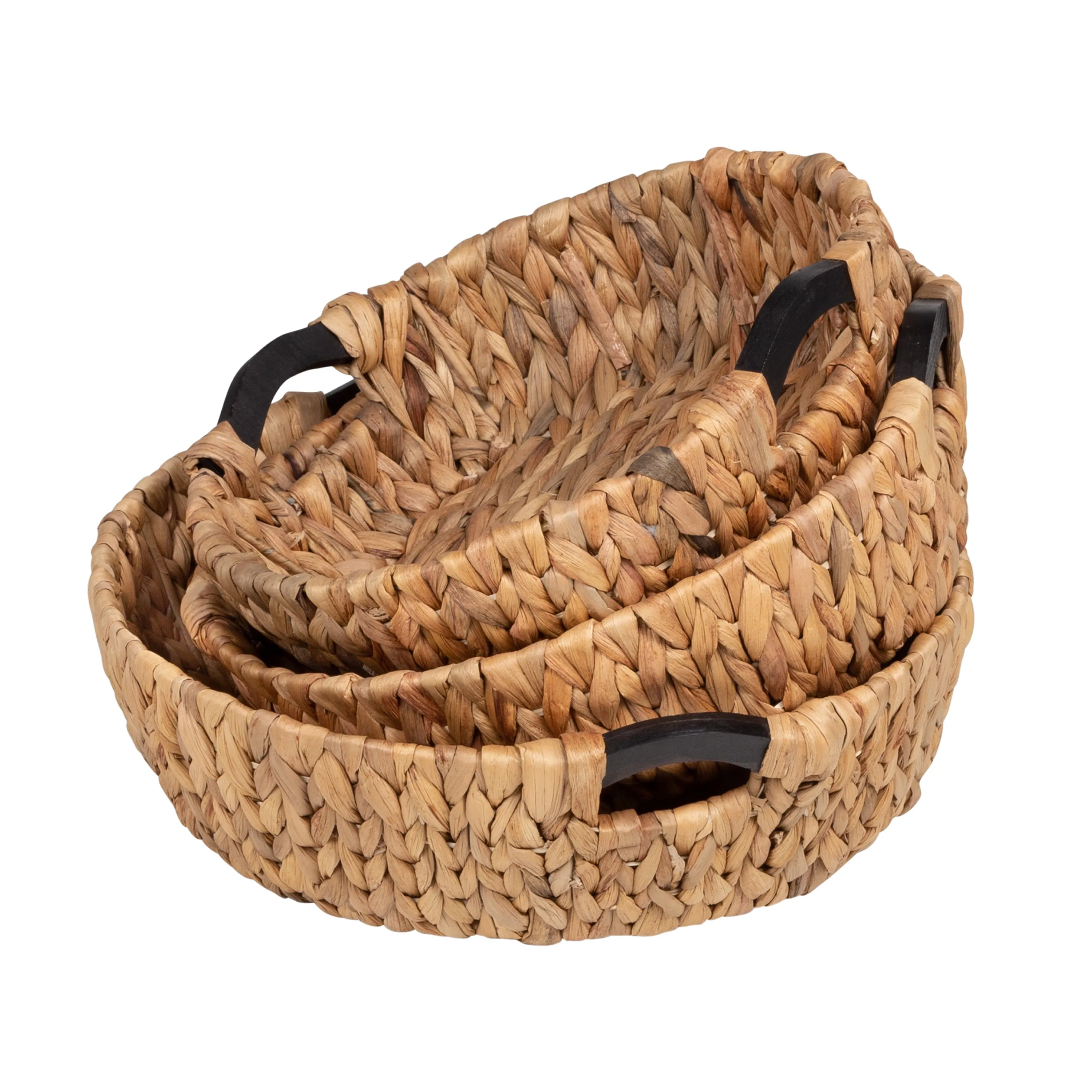 Natural Water Hyacinth Nesting Baskets with Wood Handles (Set of 3)