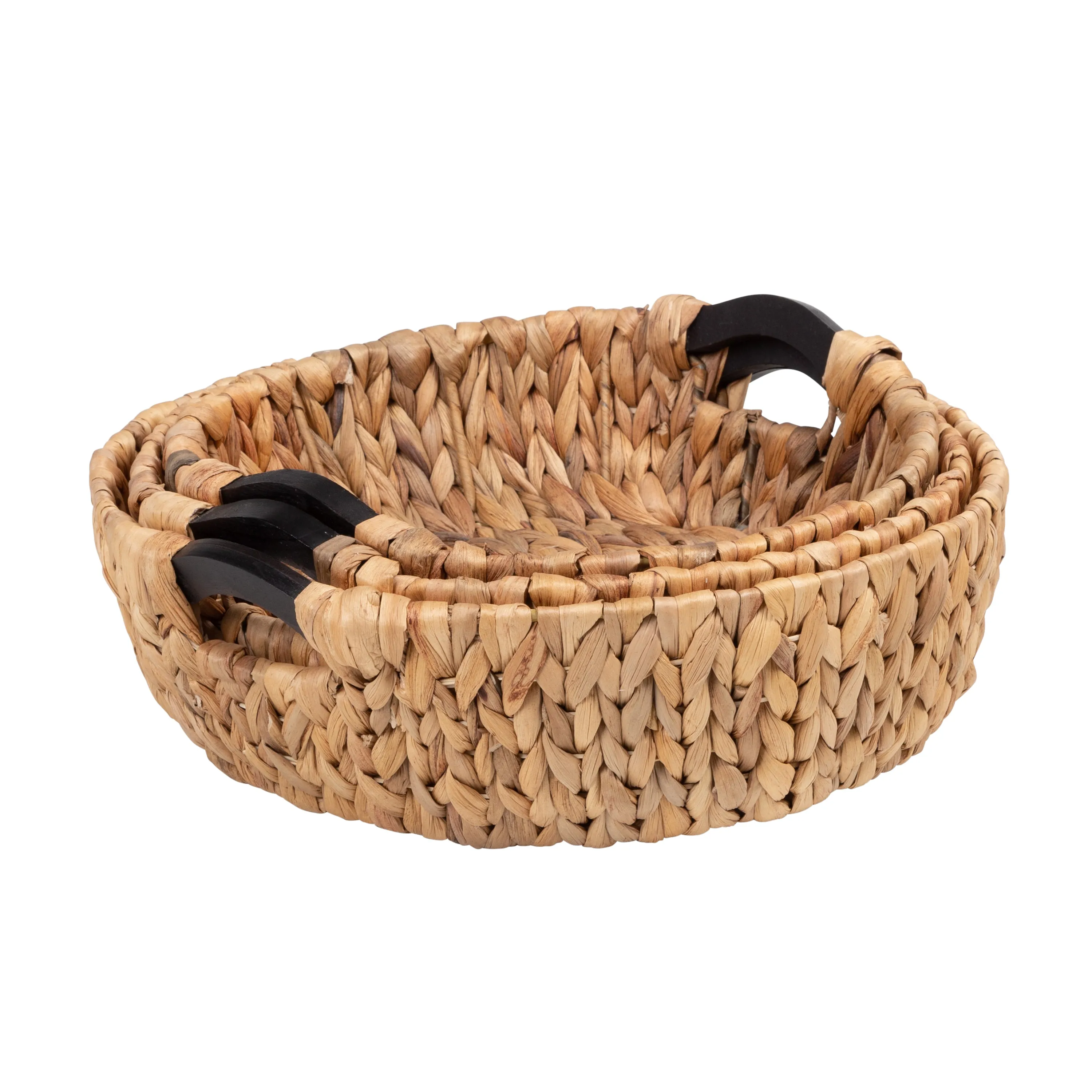 Natural Water Hyacinth Nesting Baskets with Wood Handles (Set of 3)